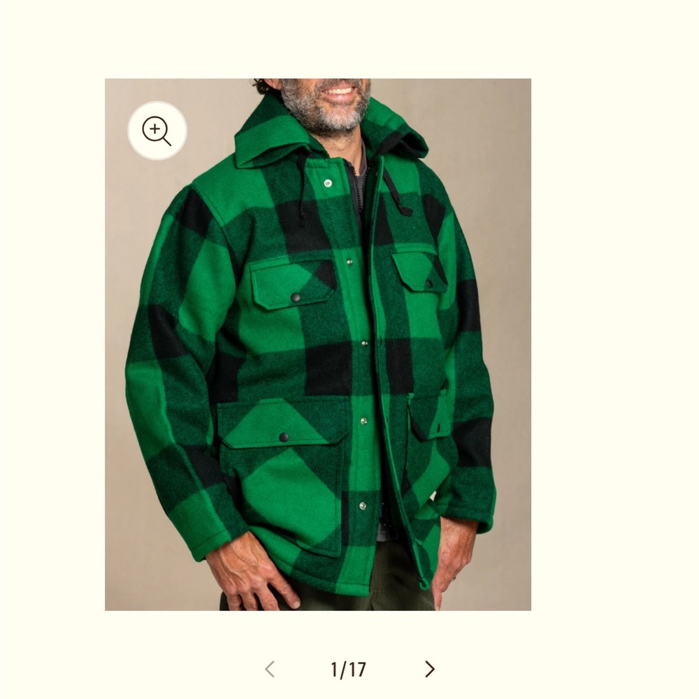Johnson Woolen Mills Green Black Plaid Wool Hunting Coat Hooded USA LG 44